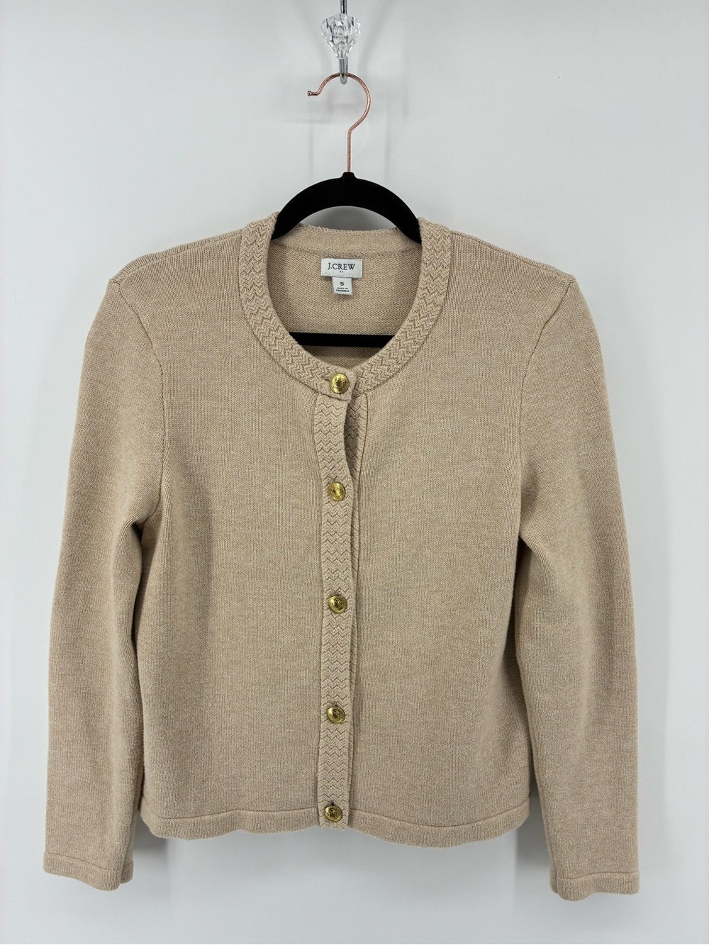J. Crew Women's Cream Crewneck Button Cardigan Sweater